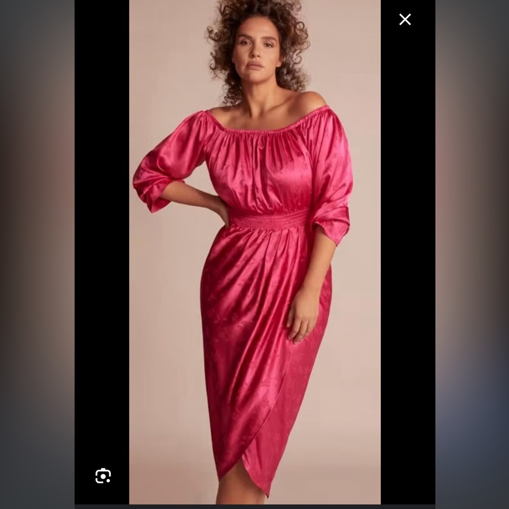 11 Honore Pink Off-Shoulder Bishop Sleeve Dress